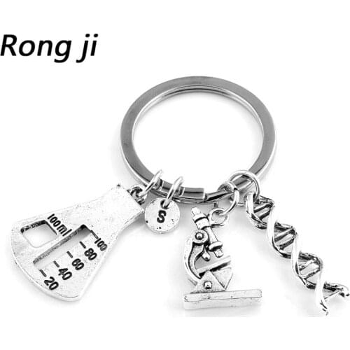 4style Fashion microscope DNA Double Helix Biological symbol Unique Science Keychain keyring men and women jewelry