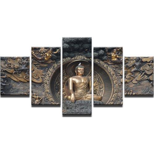 5Pcs Art Canvas Painting Buddha Bronze Statue HD Digital Print Group Home Decor Wall Backdrop Picture Living Room DIY