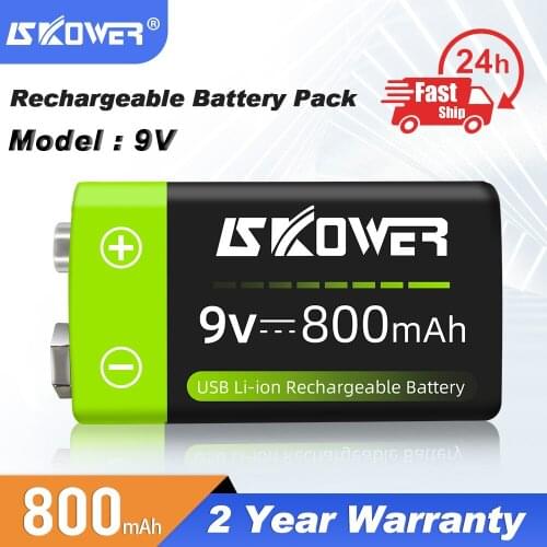 SKOWER 9V 800mAh Micro USB 6F22 9V Li-ion Rechargeable Battery for Multimeter Microphone RC Car Toy Remote Control Smoke Alarm