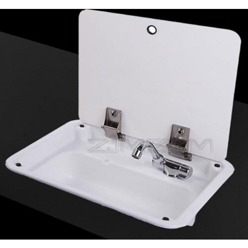445*400*140mm White Acrylic Sink With Lid Top Copper Faucet GR-009A Apply to Boat Caravan RV Camper