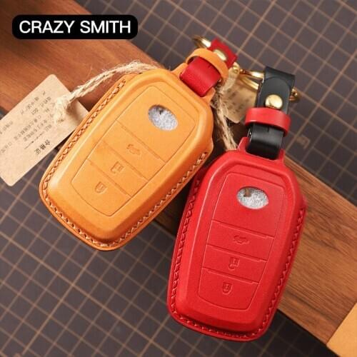 Crazy Smith Handmade Car Key Case Cover for Toyota Highlander/Corolla/RAV4/Prado Vegetable Tanned Leather High Quality Crafts