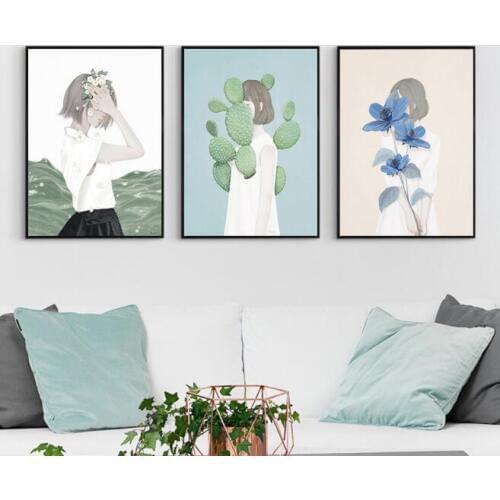 Baby Girl plant Room Decor Wall Art Paintings Posters And Prints Baby Room Wall Decoration Cartoon Pink