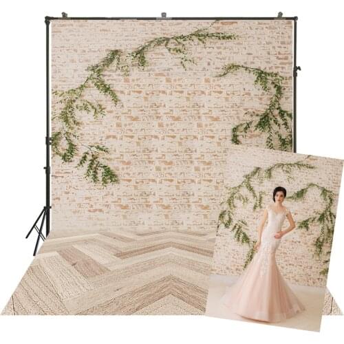 Beige Brick Wall Green Vine Background Photocall Photoshoot Baby Cake Smash Photography Backdrop Chevron Wood Floor Portrait