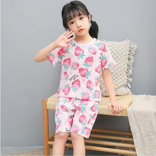 Childrens Pajamas Sets Summer Short-sleeved Strawberry Cartoon Sleepwear Cotton Night Wear for Girls Pyjamas Kids Comfort Suits