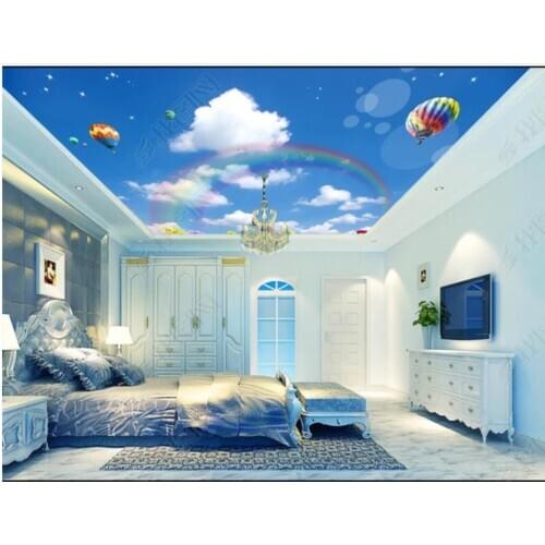Custom photo wallpapers for walls 3 d ceiling wallpaper Dream rainbow blue sky white cloud hot air balloon ceiling zenith mural
