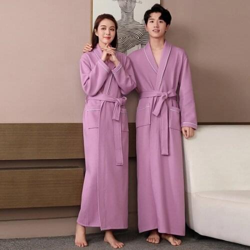 100% Cotton Bathrobe Four Seasons Cotton Air Layer Warm Couple Nightgown Absorbent Nightie Unisex Negligee Super Long Plus Size