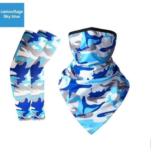 Ice Silk Sleeves Sunscreen Bib Sleeves Printed Arm Guard Sunscreen Combo Set Hiking Fishing Cycling Neck Cover Face Mask Bandana