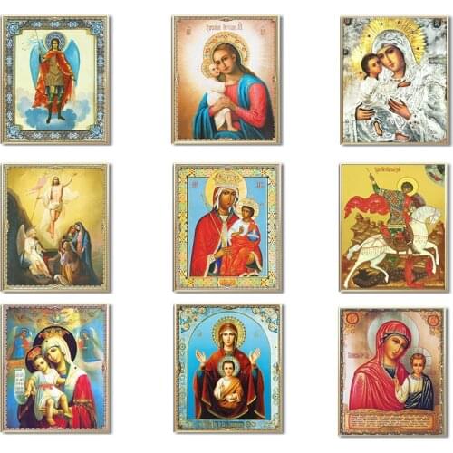 Canvas Painting Religion Icon of St. Nicholas Portrait Posters and Prints Wall Art Religious Madonna and Children Sacred Decor
