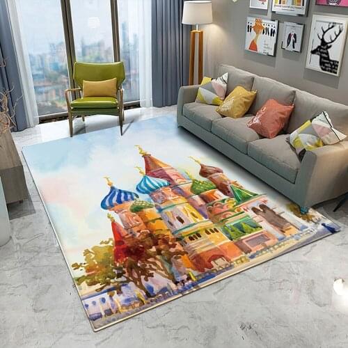 Pattern Of St. Basils Cathedral, Russia Flannel Carpets Anti-slip Bedroom Rug Living Room Decor Printed 3D Carpet Landscape