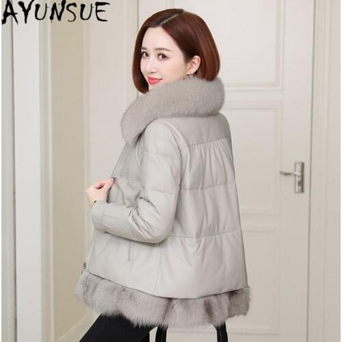 AYUNSUE Short Real Leather Jacket Women Sheepskin Coat Female Warm White Duck Down Parkas Woman Fox Fur Collar 2020 Abrigo Mujer