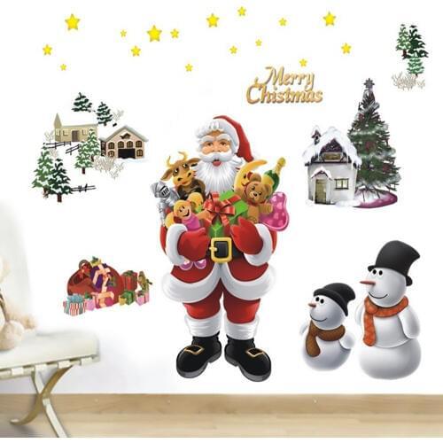 Hot sales, fashion Christmas theme Santa Claus restaurant, clothing, shop glass, living room, sofa background wall stickers