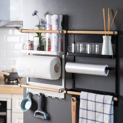 Magnetic Refrigerator Side Rack Adsorption Wall-mounted Storage Holder Kitchen Paper Towel Shelf Metal Spice Hang Rack Organizer