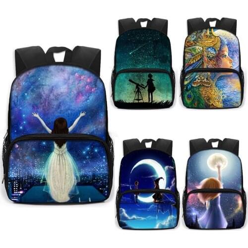 13 Inch Cute Galaxy School Backpack Star Moon Fairy Boys Girls Book Bag Kids Kindergarten Backpack Children School Bags Gift
