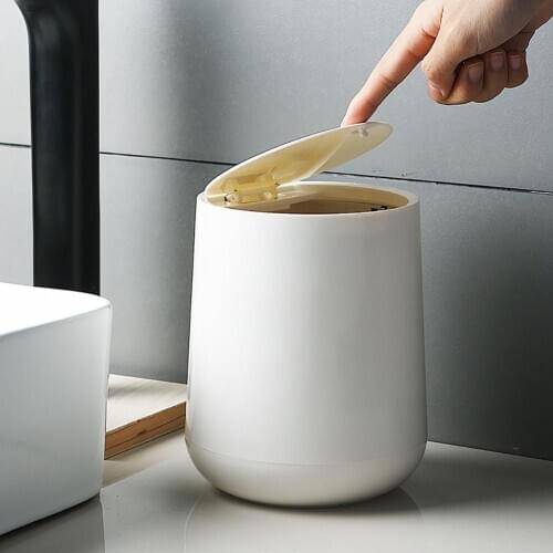 Mini Round Press Lid Trash Can Home Office Desktop Waste Garbage Storage Bin Desk Trash Can Kitchen Bathroom Garbage Rubbish Can