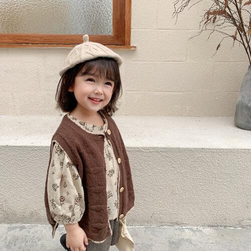 Korean style girls fashion knitted cute waistcoats Autumn loose color blocking casual sleeveless cardigans
