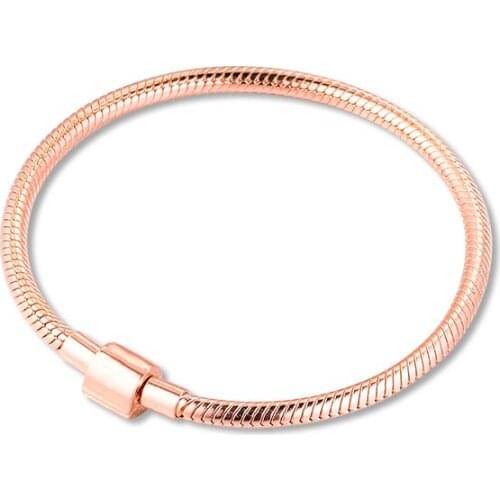 Moments Barrel Clasp Rose Bracelets 100% 925 Sterling Silver Jewelry Free Shipping