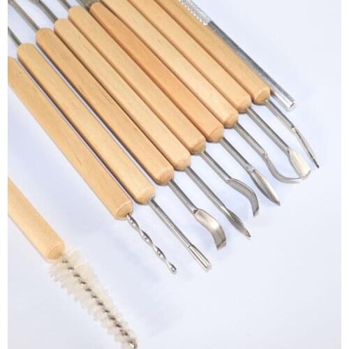 11Pcs/Set Arts Crafts Clay Sculpting Tools Set Pumpkin Carving Tool Halloween Sculpting Kit Wooden Handle Modeling Clay Tools