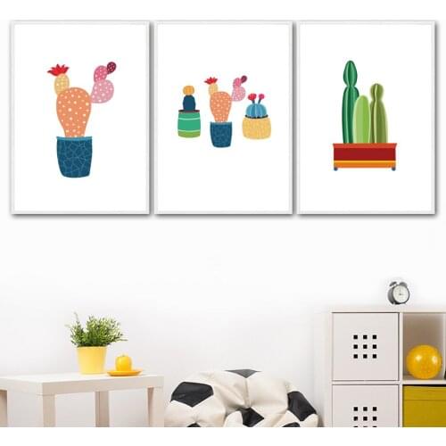 Minimalist Canvas Painting Nordic Wall Decor Cactus Cute Plant Prints Posters for Bedroom Frameless Wall Art Picture