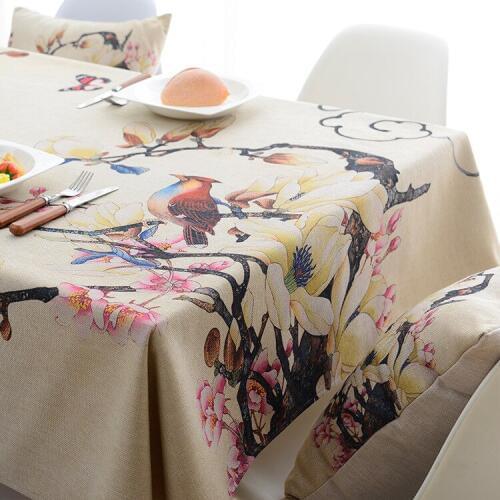 Modern simple flowers and birds pattern table cloth waterproof anti - oil anti - hot digital printing table cloth