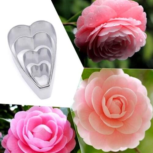 Wholesale 10 Sets(4pcs/set) Stainless Steel Camellia Cutters Set Candy Biscuit Cookie Cutters Fondant Cake Decorating Tools