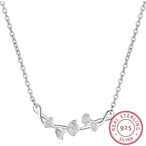 New Fashion Jewelry Fresh Nature 925 Sterling Silver Necklaces Ginkgo Leaves Handmade Creative Female Pendant Necklaces H317