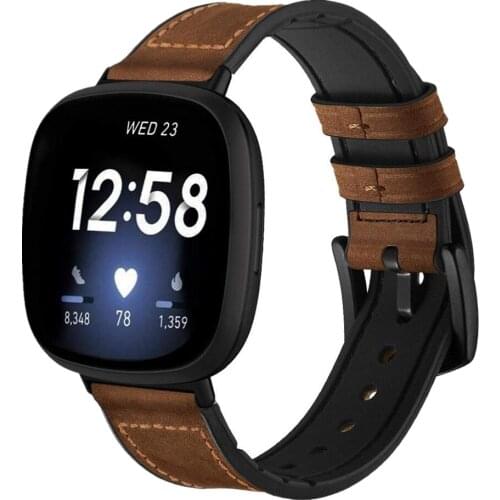 Bracelet for Fitbit Versa 3/Sense Watch Band Genuine Leather Silicone Hybrid Wristband Strap for Fitbit Sense Straps Men Women