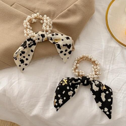 Pearl Bow Hair Scrunchies Women Korean Floral Hair Ties Rope Rubber Bands Ponytail Holder Girls Wedding Hair Accessories