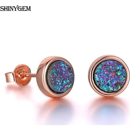 ShinyGem 6mm Round Sparkling Natural Crystal Stud Earring For Women Gold / Silver Plated Color Gem Stone Fashion Jewelry 2020
