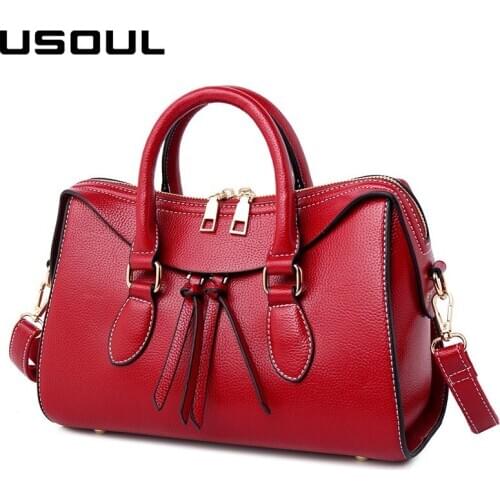 USOUL New 2020 Fashion Red PU Leather Handbags Women Messenger Bags Ladies Shoulder Bag Luxury Designer Crossbody Bags for Women