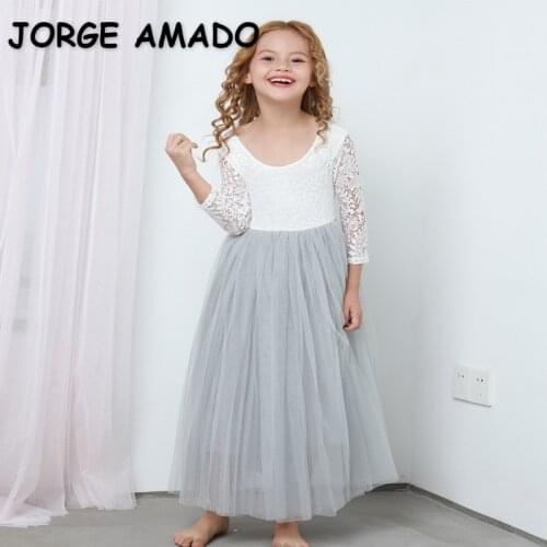 2021 Spring New Color Flower Girl Dresses for Weddings Princess Dress for Girls Ankle Length Party Dress Eyelash Back E15177