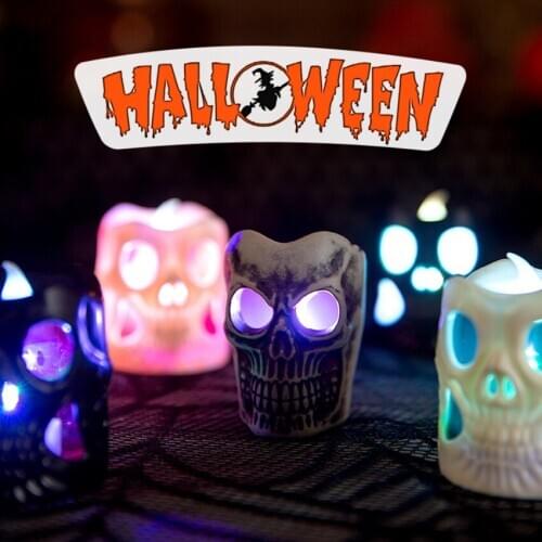 Colorful LED Electronic Candle Light Halloween Skull Light Bar KTV Haunted House Venue Decoration Pumpkin Lantern Night Light
