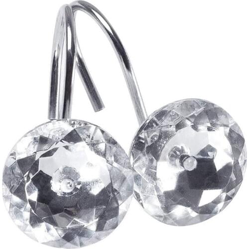 Shower curtain Bling hooks Rings Acrylic Decorative Rhinestones Glass Crystal Rolling Bathroom Bath Set of 12 Rings