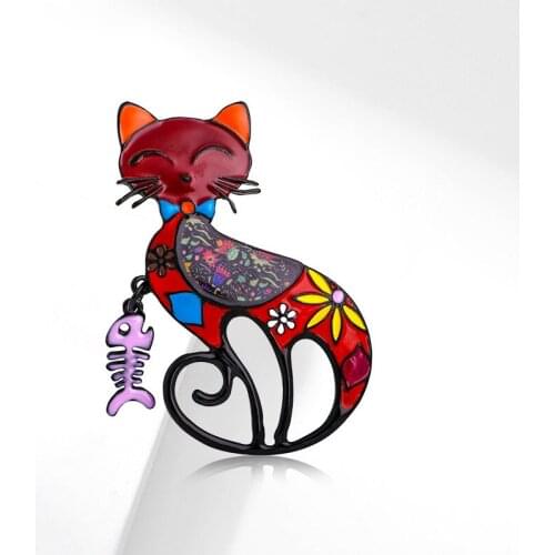 Womens Colorful Cat Brooch New Personality Cat Fish Animal Corsage Clothing Accessories Banquet Jewelry Gifts