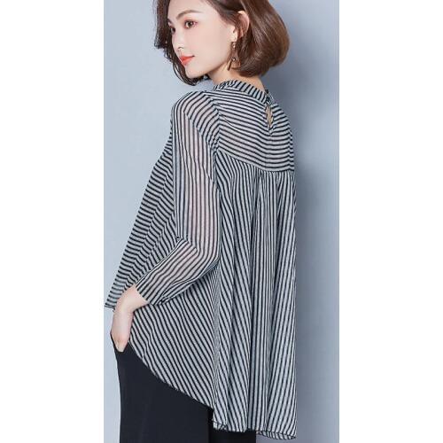 Striped Long Sleeve Sunscreen Blouses Women 2020 New Casual Chiffon Turn-Down Collar Shirt Plus Size Women Clothing Blusas Mujer