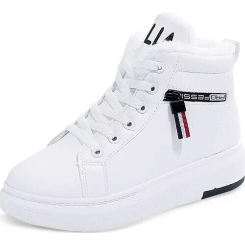 2020 Winter Boots Women Ankle Boots Warm PU Plush Winter Woman Shoes Sneakers Flats Lace Up Ladies Shoes Women Short Snow Boots