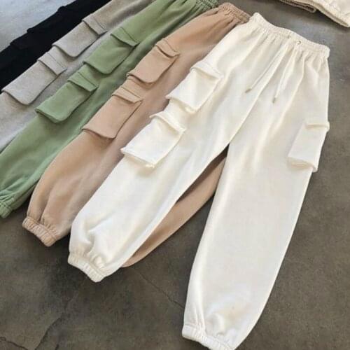 Women Men Casual Pants Solid Color Drawstring Elastic Waist Long Trousers Ladies Straight Pants With Pockets Bottoms Clothes XXL