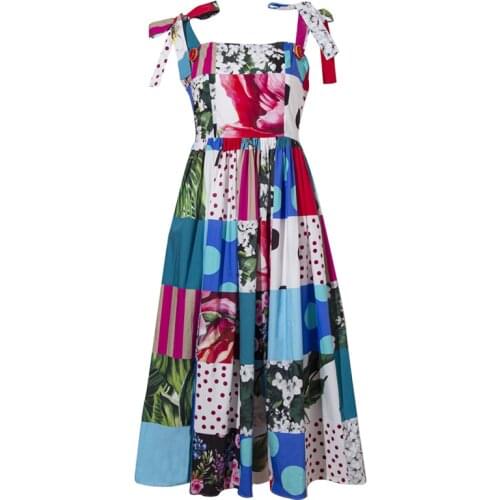 Qian Han Zi summer designer fashion runway dress Sexy Spaghetti Strap Retro pattern print Elegant beach 100% cotton dress Women