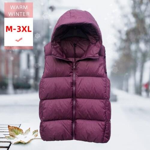 Fashion Women Short White Duck Down Vest With Hood Female Thick Soft Warm Sleeveless Coat Big Size Solid Windproof Waistcoat