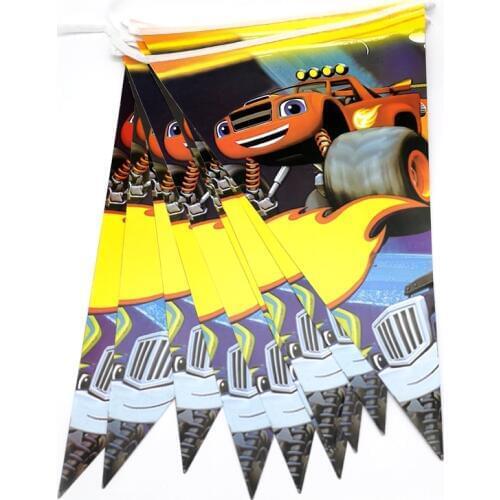 1set/pack Happy Birthday Boys Favors Flags Blaze Monster Machines Theme Banner Decorations Baby Shower Party Events Pennants