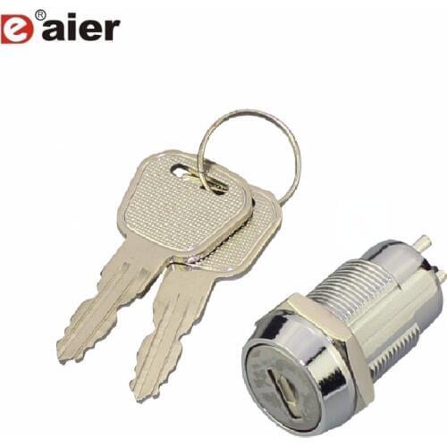 1PCS 19mm Key Switch 2 Position ON-OFF Key Pulled On Both Position 2PIN 2A 250VAC 4A 28VDC Metal Switches+2 Keys 40.3mm Length
