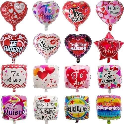 10pcs 18inch Spanish Valentines Love Heart TE AMO Foil Balloons Birthday Party Wedding Decoration TEAMO Valentines Helium Globos