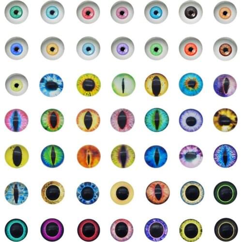 Julie Wang 100PCS (50 Pairs) 6-12mm Glass Cabochons Mixed Round Dragon Human Owl Eyes Flat Back Jewelry Making Accessory