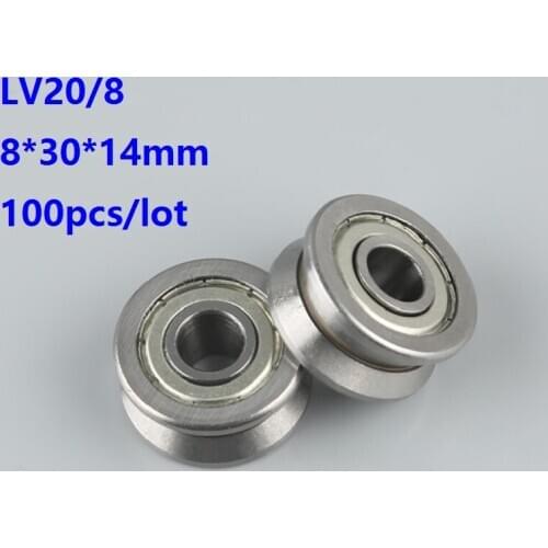 100pcs/lot LV20/8 8x30x14 mm V groove track roller guide bearing Laser Cutting Machine Roller Guideway for CNC 8*30*14mm