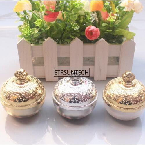 50pcs 10g Acrylic Cream Jar,Gold,Silver White Empty Cosmetic Packing Container Sample Tins F2577