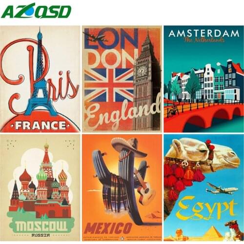AZQSD 5D Diamond Painting City London Paris Cross Stitch Rhinestones Diamond Embroidery Landscape Mosaic Needlework Home Decor