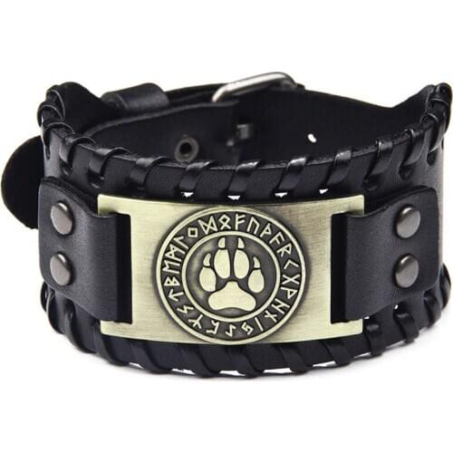 Viking Wolf Claws Braided Genuine Leather Bracelets Vintage Hand Woven Wristbands Odin Symbol Bangles for Men Jewelry Gift