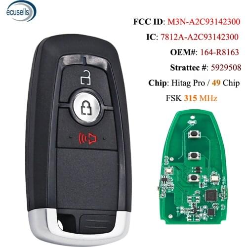 3B Remote Car Key 315MHz NCF2951F / HITAG PRO / 49 Chip M3N-A2C93142300 for Ford Edge Ecosport Explorer F-150 F250 F350 Fusion