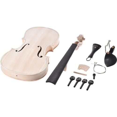 DIY 4/4 Full Size Natural Solid Wood Acoustic Violin Fiddle Kit with EQ Spruce Top Maple Back Neck Fingerboard Ebony Tailpiece