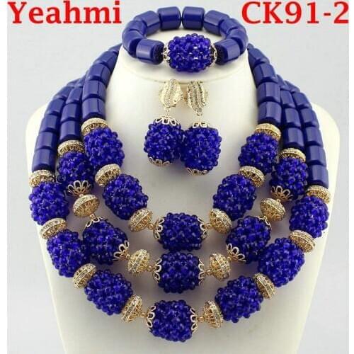 Fantastic Gold Bridal Beads African Jewelry Set Nigerian Women Costume Wedding Statement Necklace Set CK91-1