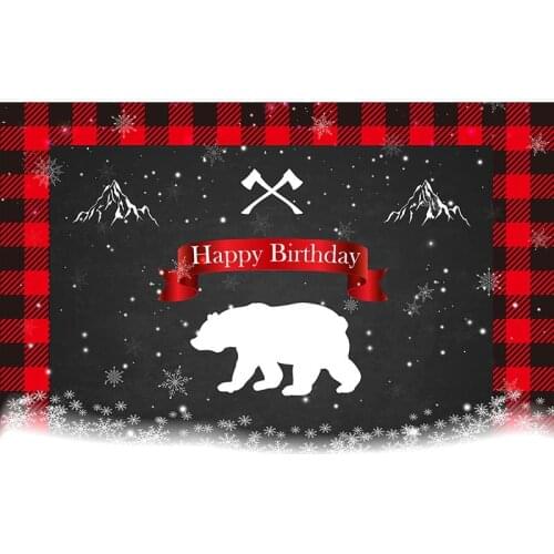 Mehofoto Little Lumberjack Photography Backdrops Buffalo Plaid Photo Background Studio Bear Happy Birthday Theme Party Props 131